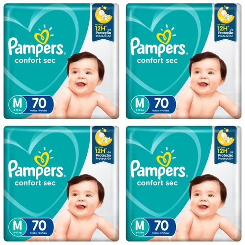 Kit 4 Fraldas Pampers Confort Sec Hiper M c/70 Unidades cada Kit 4 Fraldas Pampers Confort Sec Hiper M c/70 Unidades cada