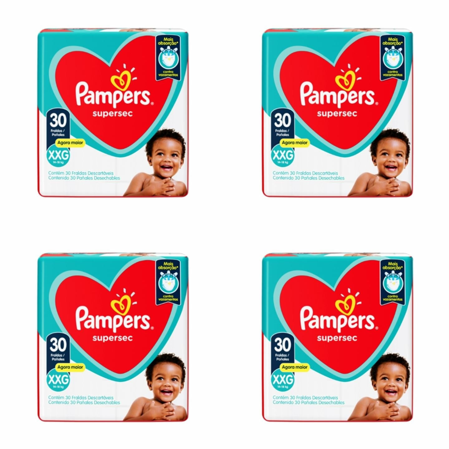 Kit 4 Fraldas Pampers Ss Xxg c/30 Unidades cada