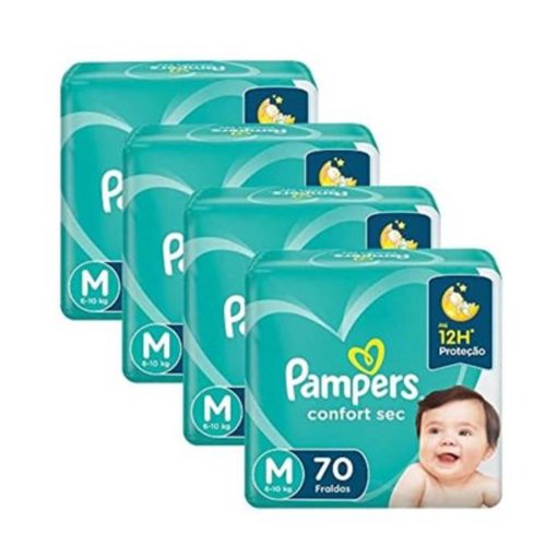 Kit 4 Fraldas Pampers Confort Sec M c/70 Unidades cada