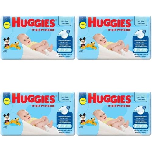 Kit 4 Fraldas Huggies Tripla Proteção Jumbo (P) 32 Unidades cada