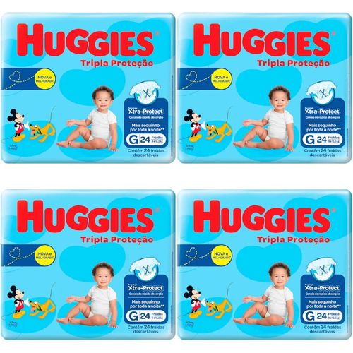Kit 4 Fraldas Huggies Tripla Proteção Jumbo (G) 24 Unidades cada