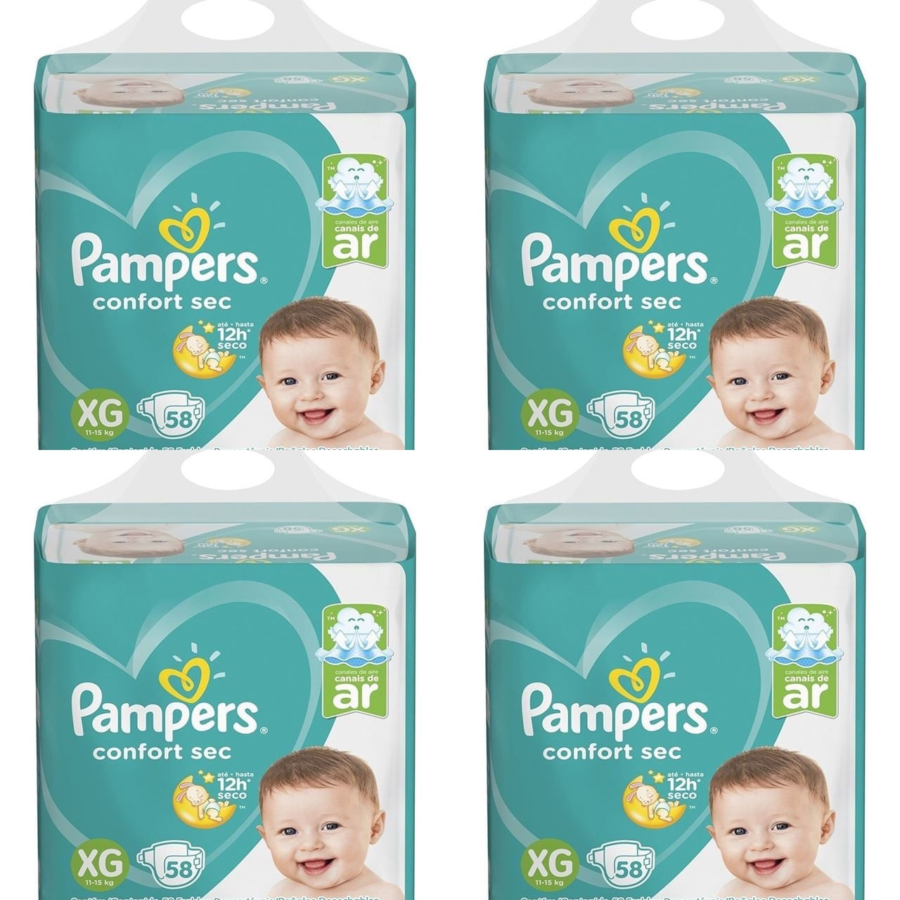 Kit 4 Fraldas Pampers Cs Xg 58 Unidades cada