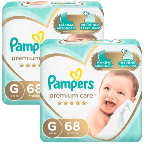 Kit 2 Fraldas Pampers Premium Care G c/68 Unidades cada