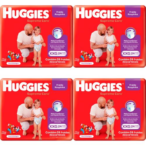 Kit 4 Fraldas Huggies Roupinha Supreme Care Xxg 24 Unidades cada