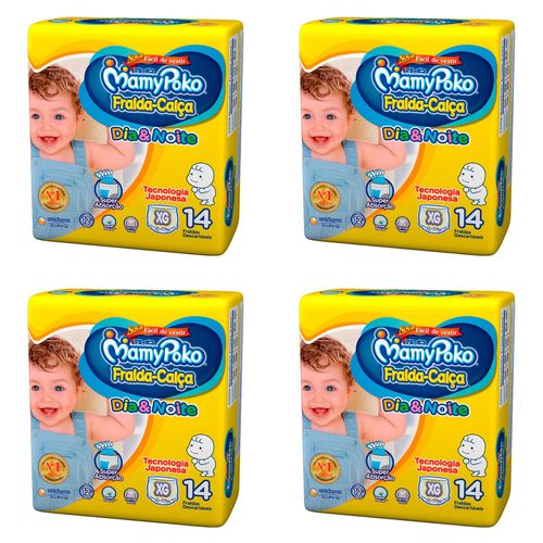 Kit 4 Fraldas Calça MamyPoko Dia e Noite Tamanho XG com 14 Unidades cada