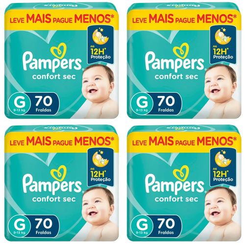 Kit 4 Fraldas Confortsec Bag ”G” Pampers Simples c/70 Unidades cada