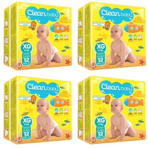 Kit 4 Fraldas Clean Baby Xg c/12 Unidades cada
