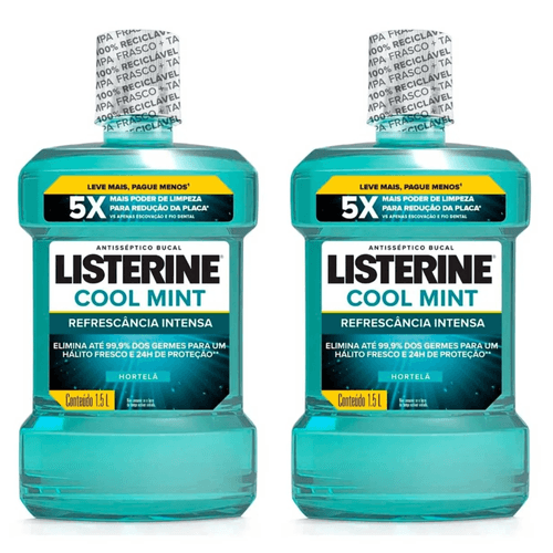 Kit com 2 Unidades de Listerine Cool Mint Enxaguante Bucal 1,5L Kit com 2 Unidades de Listerine Cool Mint Enxaguante Bucal 1,5L