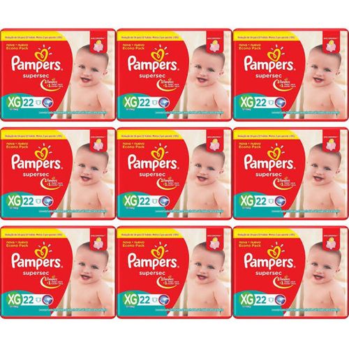 Kit 9 Fraldas Supersec ”Xg” Pampers c/22 Unidades cada Kit 9 Fraldas Supersec ”Xg” Pampers c/22 Unidades cada
