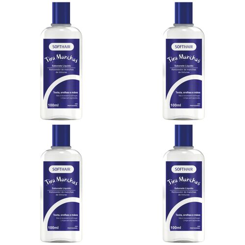Kit c/4 Unidades de Sabonete Líquido Tira-manchas 100ml Softhair Kit c/4 Unidades de Sabonete Líquido Tira-manchas 100ml Softhair