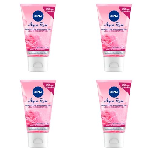Kit c/4 Sabonetes Nivea Micellair Gel Facial Água De Rosas 150ml