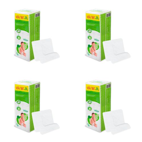 Kit c/4 Unidades de Algodao Quadrado Bella Cotton Baby c/ 100 Unidades cada Kit c/4 Unidades de Algodao Quadrado Bella Cotton Baby c/ 100 Unidades cada