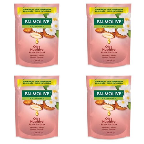 Kit c/4 Sabonetes Líquido Palmolive Refil 200ml Óleo Nutritivo