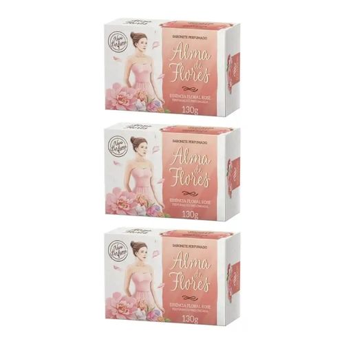 Kit c/3 Sabonetes Alma De Flores 130g Rose Kit c/3 Sabonetes Alma De Flores 130g Rose