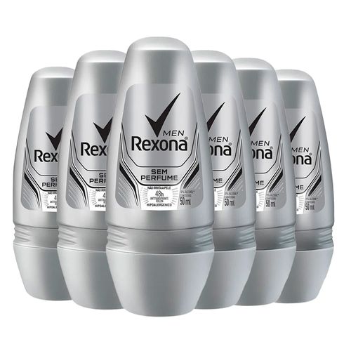 Kit c/6 Unidades de Desodorante Rexona Rollon Men Sem Perfume 50ml