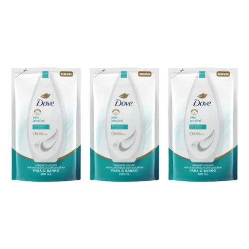 Kit c/3 Sabonetes Líquido Dove Refil 200ml Pele Sensível Kit c/3 Sabonetes Líquido Dove Refil 200ml Pele Sensível