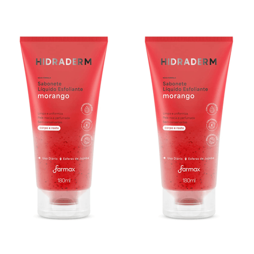 Kit c/2 Sabonetes Liquido Esfoliante Morango Hidraderm 180ml