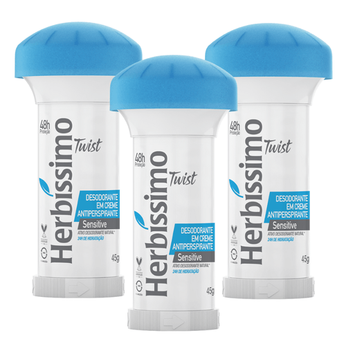 Kit c/3 Unidades de Desodorante Creme Twist Herbissimo 45g Sensitive