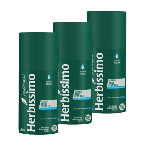 Kit c/3 Unidades de Desodorante Rollon Herbissimo 50ml Tradicional