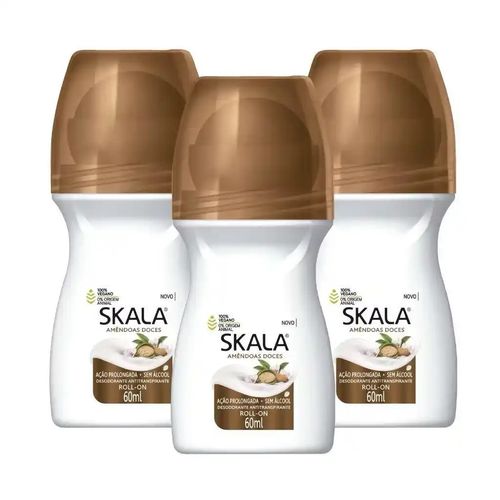 Kit c/3 Unidades de Desodorante Rollon Skala 60ml Amêndoas Doces