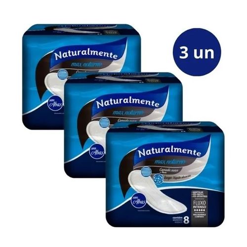 Kit c/3 Absorventes Nat Max Noturno S/Abas c/8 Unidades Cada Kit c/3 Absorventes Nat Max Noturno S/Abas c/8 Unidades Cada