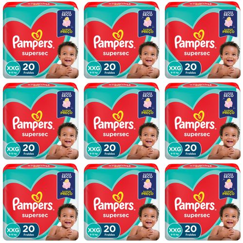 Kit 9 Fraldas Supersec ”Xxg” Pampers c/20 Unidades cada Kit 9 Fraldas Supersec ”Xxg” Pampers c/20 Unidades cada
