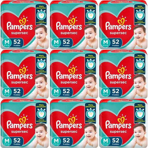 Kit 9 Fraldas Supersec ”M” Pampers c/52 Unidades cada Kit 9 Fraldas Supersec ”M” Pampers c/52 Unidades cada