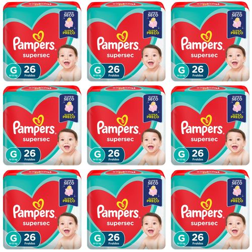Kit 9 Fraldas Supersec ”G” Pampers c/26 Unidades cada