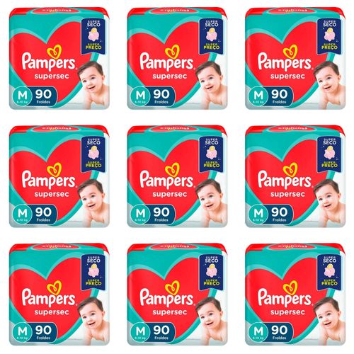 Kit 9 Fraldas Pampers SuperSec M c/90 Unidades cada