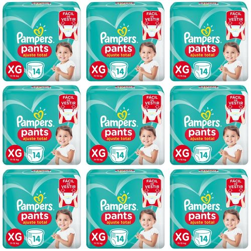 Kit 9 Fraldas Confortsec Pants ”Xg” Pampers Simples c/14 Unidades cada