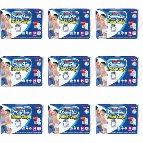 Kit 9 Fraldas Calça Mamypoko Super Seca M c/76 Unidades cada Kit 9 Fraldas Calça Mamypoko Super Seca M c/76 Unidades cada