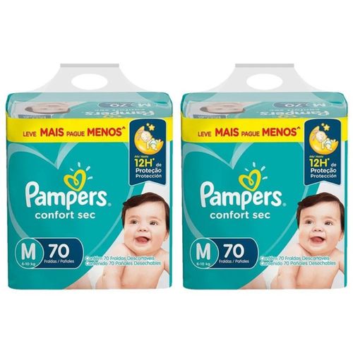 Kit 2 Fraldas Pampers Confort Sec Hiper M c/70 Unidades cada