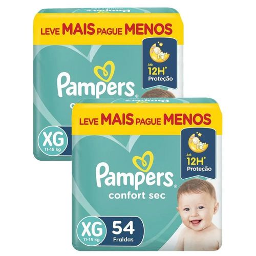 Kit 2 Fraldas Pampers Confort Sec Xg 54 Unidades cada Kit 2 Fraldas Pampers Confort Sec Xg 54 Unidades cada
