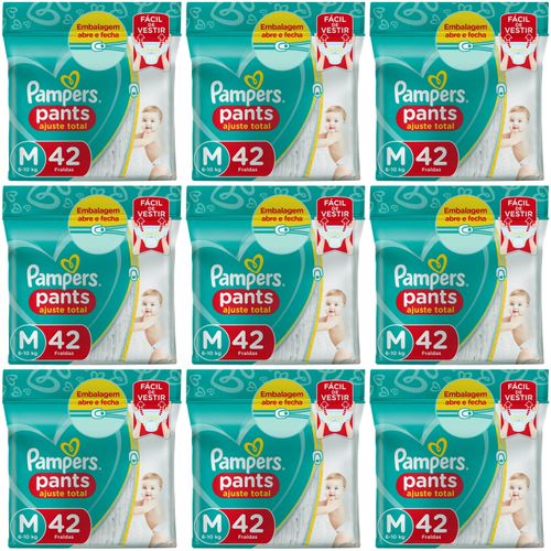 Kit 9 Fraldas Confortsec Pants ”M” Pampers Simples c/42 Unidades cada
