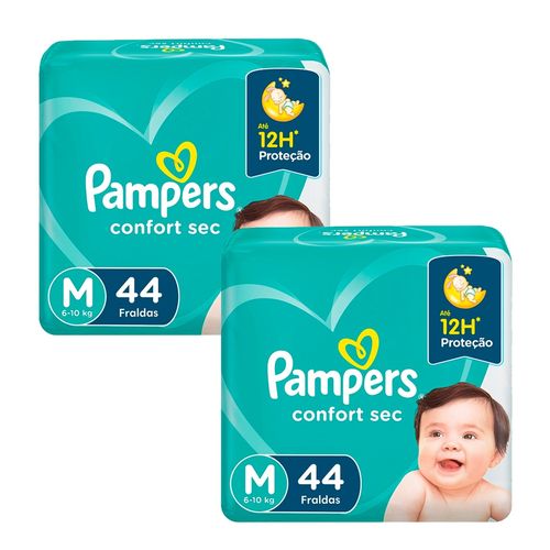 Kit 2 Fraldas Pampers Confort Sec Mega M c/44 Unidades cada Kit 2 Fraldas Pampers Confort Sec Mega M c/44 Unidades cada