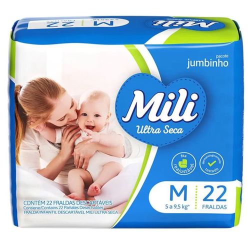 Kit 2 Fraldas Mili Ultra Seca Jumbinho (M) 22 Unidades cada