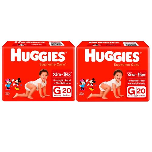Kit 2 Fraldas Huggies Supreme Care G 20 Unidades