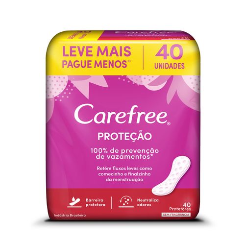 Protetor Diário Proteção sem Perfume Carefree 40 Unidades