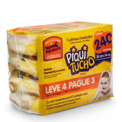 Lenço Umedecido Piquitucho Premium 4 pacotes c/ 60 Unidades cada Lenço Umedecido Piquitucho Premium 4 pacotes c/ 60 Unidades cada