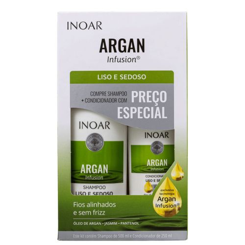 Shampoo + Condicionador Inoar 500+250ml Argan Liso E Sedoso Shampoo + Condicionador Inoar 500+250ml Argan Liso E Sedoso