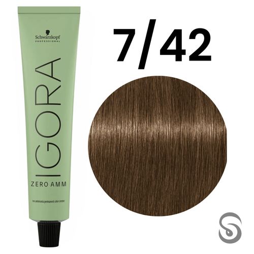Schwarzkopf Igora Zero AMM 7-42 Louro Médio Bege Fumê 60mL