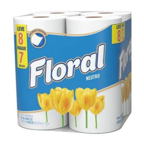 Papel Higiênico Floral 30m c/ 8 Unidades Neutro
