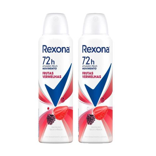 kit Desodorante Antitranspirante Aerosol Rexona Frutas Vermelhas 72 horas 150ml c/ 2 Unidades kit Desodorante Antitranspirante Aerosol Rexona Frutas Vermelhas 72 horas 150ml c/ 2 Unidades