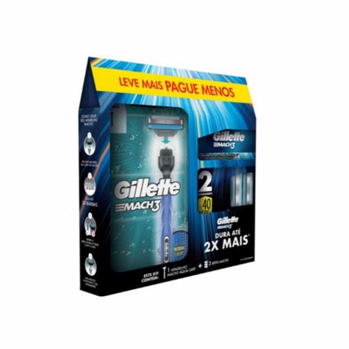 Kit Aparelho Barbear Gillette Mach3 + 2 Cargas Para Barbear Kit Aparelho Barbear Gillette Mach3 + 2 Cargas Para Barbear