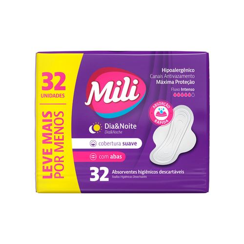 Absorvente Mili Dia&Noite C/Abas 32 Unidades Absorvente Mili Dia&Noite C/Abas 32 Unidades