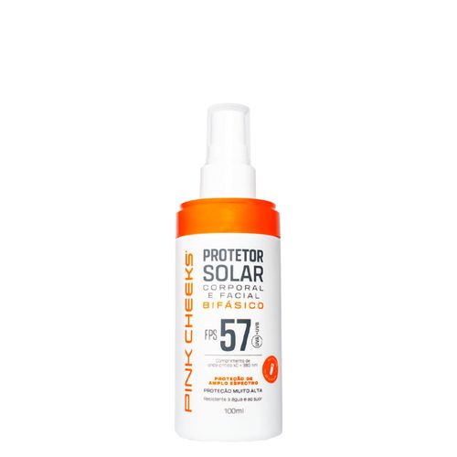 Protetor Solar Corporal e Facial Pink Cheeks Bifásico FPS 57 FPUVA 30 100ml 100ml Protetor Solar Corporal e Facial Pink Cheeks Bifásico FPS 57 FPUVA 30 100ml 100ml