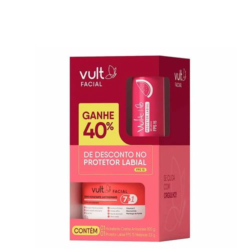 Kit Vult Facial Creme Hidratante Antissinais 100g + Protetor Labial Fps15 Melancia 3,5g 3,5 g Kit Vult Facial Creme Hidratante Antissinais 100g + Protetor Labial Fps15 Melancia 3,5g 3,5 g