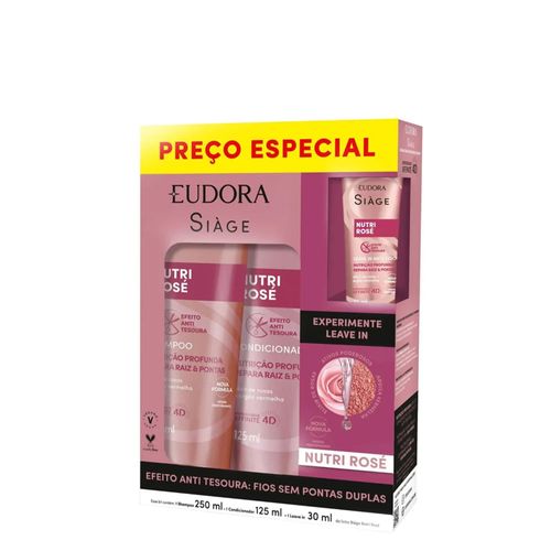 Kit Siàge Eudora Nutri Rosé Shampoo 250ml + Condicionador 125ml + Leave-In 30ml Kit Kit Siàge Eudora Nutri Rosé Shampoo 250ml + Condicionador 125ml + Leave-In 30ml Kit