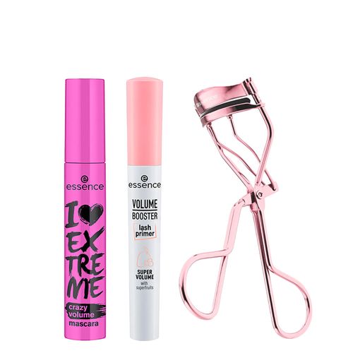 Kit Essence Modelador de Cílios All The Way Up + Primer para Cílios Alongadora Volume Branco + Máscara para Cílios de Volume Preto Kit