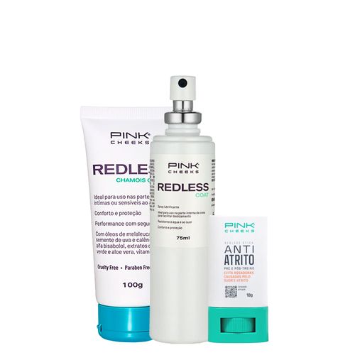 Kit Pink Cheeks Redless - Creme Antiatrito Chamois Cream 100g + Bastão Antiatrito 18g + Spray Antiatrito Coat 75ml Kit Kit Pink Cheeks Redless - Creme Antiatrito Chamois Cream 100g + Bastão Antiatrito 18g + Spray Antiatrito Coat 75ml Kit